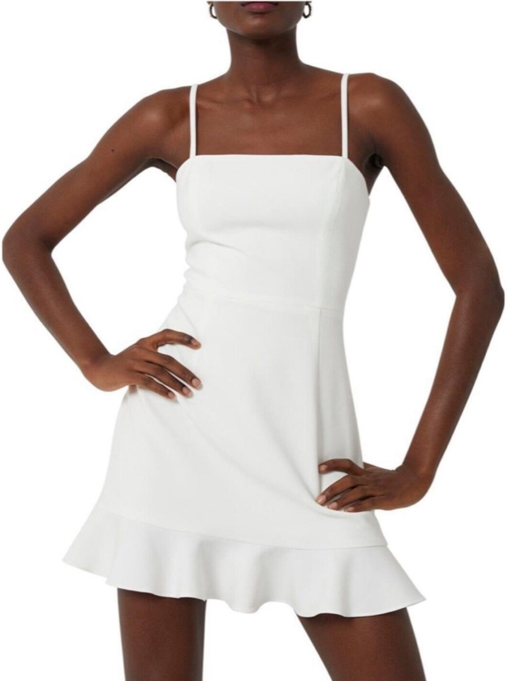 French Connection Mini White Ruffle Hem Dress - Picture 3 of 11